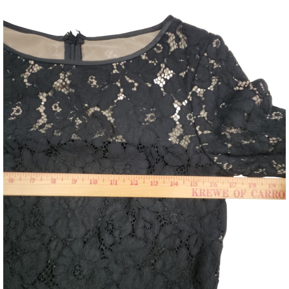 Lauren Ralph Lauren Lace Bell Sleeve Dress 6 Black Nude Floral Shift Whimsigoth - Picture 11 of 15